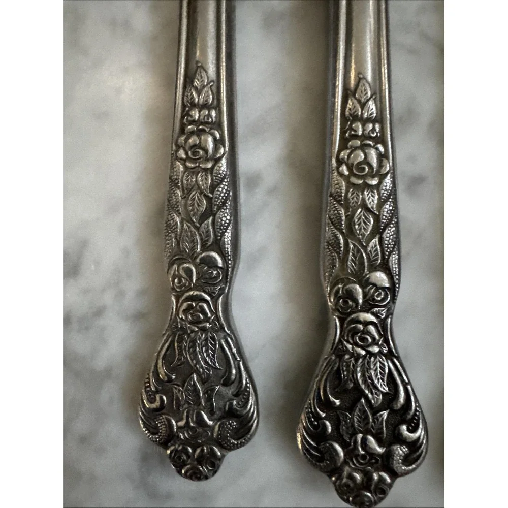 Versailles Stainless Steel Dinner Knives Set of 4 Floral Rose Pattern Silverware